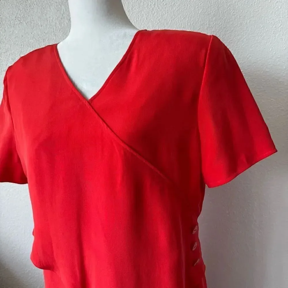 Shomi by Miller Shor Red Dress 100% Silk Short Sleeve Dress SZ 12